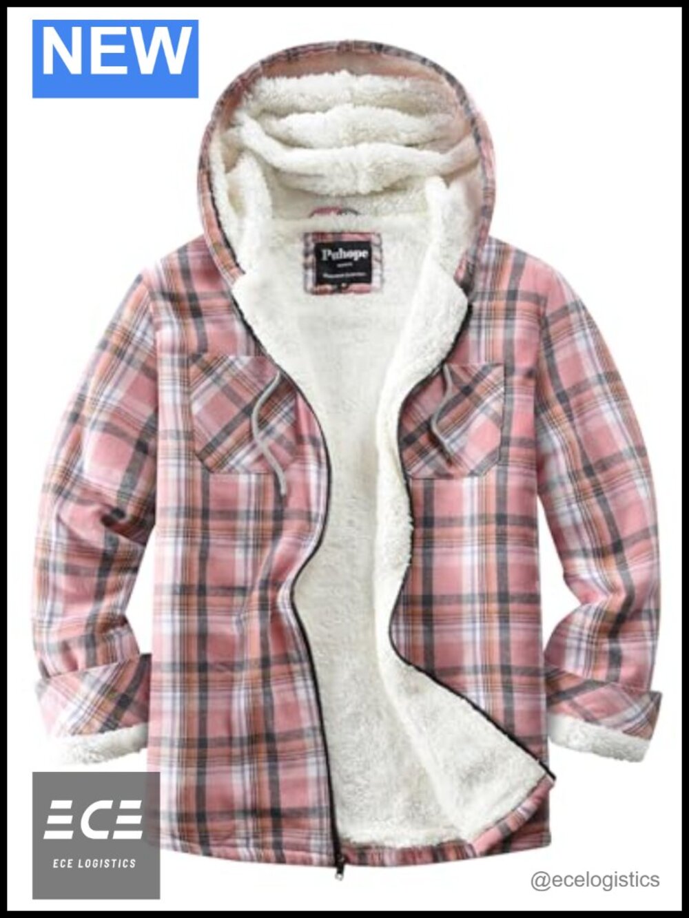 Sherpa Lined Flannel Plaid Jacket Fleece Zip Up Hooded Shacket